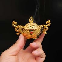 Alloy Dragon Pattern Gold Yuan Treasure Incense Burner Attracts Wealth and Treasures, Small Incense Burner Decoration