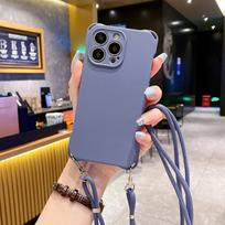 Liquid Silicon Soft Phone Case For Iphone 15 Pro Max For Iphone 14 13 12 11 Pro Max X XS Max XR 8 7 Plus Lanyard Cord Back Cover For iPhone12Pro&Case & Strap mėlyna