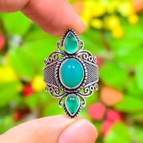 Natural Green Onyx Gemstone Handmade 925 Sterling Silver Ring Size 9.5 u2D18