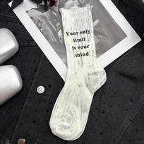 Korean Ripped Hollow Socks Womne Letter Personality Mid-Calf Socks Hosiery Stripe Punk Tube Sock Winter 35-39