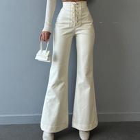 Fashion Sexy Bandage Leather Flare Pants Women High Waist Hip Package Zipper Trousers Female Autumn Pant S balta