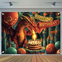 1 Dreamy dragon-themed birthday background, polyester party banner, suitable for Christmas and celebration events 100x150cm
