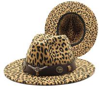 Moterims Leopardinis Atviro Kelio Skrybėlė Fedora Skrybėlė Madinga Platus Kraštas Fedora Veltinė Panama Skrybėlės Klasikinė Sagtis 56-58cm