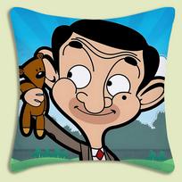 Mr. Bean Pillow Covers Cartoon Sofa Decorative Home Double-Sided Printing Short Plush Cute Cushion Cover Peach skin 18*18(CM)-1Pcs