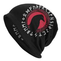 Vikingų kaukolės kepurės, varnų keltiška kepurė, žieminė šilta kepurė, unisex slidinėjimo kepurė One Size black