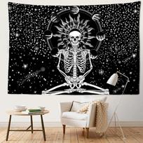 Planetos kaukolės rėmas gobelenas, pakabinamas ant sienos tamsaus hipio tapetai, psichodelinės raganavimo svetainės namų dekoras 95x70CM gray