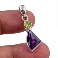 Natural Amethyst,Peridot Gemstone 925 Sterling Silver Jewelry Pendant 1.25  Z7Z86 brown