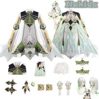 Nahida Maid Cosplay Costume Lesser Lord Kusanali Wig Cute Style Dress Nahida  Cosplay For Women Kids L-(Costume+Wig) gray