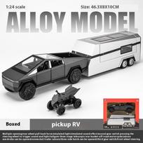 1/32 mastelio Tesla Cybertruck Pikapo Priekaba Kemperis Metalo Lydinio Žaislai Automobilio Modelis Lietas Off-road Transporto priemonė Dovana Berniukams Vaikams Kolekcija Sunkvežimio Ornamentai pilka