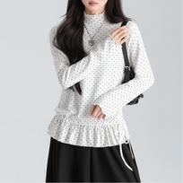 Half Turtleneck Fungus Edge Polka Dot Hem Lace T-shirt Bottoming Shirt for Women S balta
