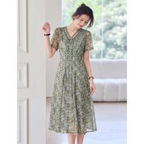 ORIGIN Women's Printed V-Neck A-Line Midi Dress 2XL