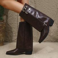 Women's Mid Short Boots Designer Chelsea Boots Fashion Black Cool Side Zipper Flat Shoes Belt Buckle Winter Comfort Womens Boots 35