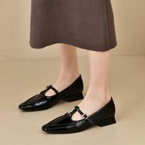 Office Work Shoes Fashion Mid Heels Square Toe Front Buckle Strap 35-39 French Style Black Brown   Womens Shoes 35