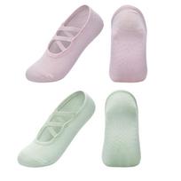 2 Pairs Yoga Socks with Grip And Crisscross Straps for Women Nonslip Breathable Sports Pilates Dance Cotton Socks 35 to 42 yards rožinė žalia spalva