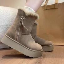 Winter Women's Mid-tube Cotton Boots Fashion Round Toe Side Zipper Platform Anti-slip Wear-resistant Flat Snow Boots Botas Mujer 35