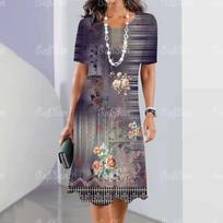 Elegant Women Short Sleeve Fashion 3d Print Midi Dress Plus Size Beach Clothing S