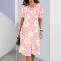 Elegant Women Short Sleeve Fashion 3d Print Midi Dress Plus Size Beach Clothing S