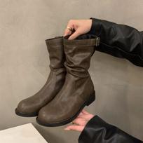Autumn New Women's Knight Mid-calf Boots Fashion Trend Buckle Thick Bottom Short Boots Non Slip Comfortable Women Leather Shoes 37