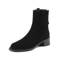 Krazing Pot Cow Suede Winter Round Toe Med Heels Chelsea Boots Women Zipper Big Size 43 Retro Concise Style Ankle Boots 34 juoda
