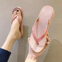 High-heeled Platform Flip Flops Slope with Ladies Non-slip Clip Drag Tide Beach Sandals Slippers 40 rožinė