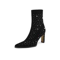 Krazing Pot Flock Winter Stiletto High Heels Crystal-studded Modern Boots Women Size 42 Street Wear Elastic Ankle Boots 34 juoda
