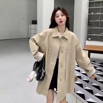 Khaki Mid-length Windbreaker Jacket for Women In Autumn New Design Casual Versatile Simple Coat S