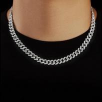 Hiphopo blizgus 15 mm kubietiškos grandinės grandinės karoliai moterims, vyrai, sidabro spalvos kalnų krištolas, ledinis kubietiškas grandininis punk papuošalas, karoliai, dovana 24inch-60cm gray