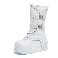 8.5CM Women Punk Boots PU Leather Retro Mid-calf Chunky Platform Boots High Quality Casual Outdoor Sex Shoes Female Winter Boots 35