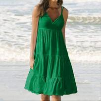 Women's Casual Summer Sleeveless V-Neck Tiered Midi Dress Lightweight Flowy A-Line Sundress for Beach Vacation L
