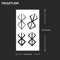 Berserkerio laikinas tatuiruotė, Laikosi iki 15 dienų, Nauja technologija, Magiška vandeniui atspari, Pusiau nuolatinis lipdukas. black