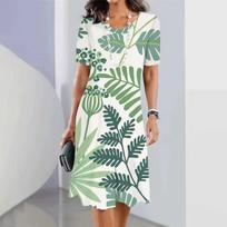 women elegant short sleeve 3d print midi beach dress dailywear summer t shirt dresses S