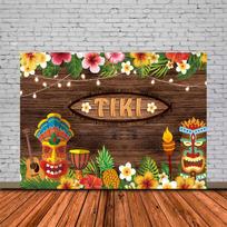 Tropical Tiki Bar Photography Backdrop Flower Totem Banner Hawaii Seaside View Background Baby Shower Kids Birthday Party Decor Vinyl 120x80cm