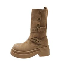 Mid-calf Flat with Modern Boots Winter Slip-on 2024 High Quality Women's Shoes Round Toe Low Heel Buckle Novelty Women's Boots 35