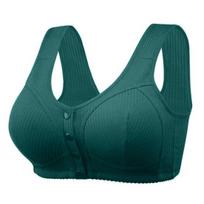 Mid-aged Women Sports Bra Stretchy Fixed Shoulder Strap Front Button Closure Wireless Good 36C