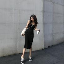 Summer Mid Length Camisole Dress With Split Bottom For Women M