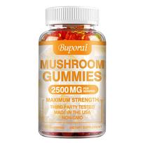 Mushroom gummies containing a mixture of Hericium erinaceus, Cordyceps sinensis, and Ganoderma lucidum to boost energy; vegan. 100