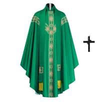 Catholic Priest Chasuble Church Mass Vestment Robe with Stole crosses Beaded Necklace for Church L žalia