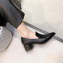 Spring New Single Shoe Women Fashion Pointy Mid-mouth Slip-on Anti-slip and Wear-resistant Temperament Square Heels Women's Shoe 35