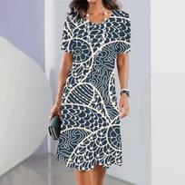 Elegant Women Short Sleeve Fashion 3d Print Midi Dress Plus Size Beach Clothing S