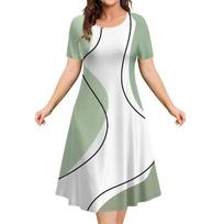 Elegant Women Short Sleeve Fashion 3d Print Midi Dress Plus Size Beach Clothing S