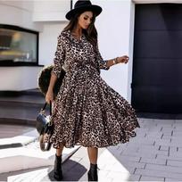 GMXIA Women's Fashion Autumn Winter Leopard Print Long Sleeve POLO Neck Casual Dresses XXL black