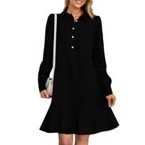 Women's Long Sleeve Button Down Shirt Dress Ruffle Flowy Casual Tunic Dresses L juoda