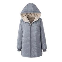 Moteriškas ilgas pūkinis paltas žiemai su vilnos pamušalu, pastorinta pūkinė striukė, neperpučiama, šilta, dygsniuota parka, užsegama užtrauktuku, su gobtuvu, viršutinis drabužis S