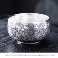 999 Silver Gilded Master Tea Cup Handmade Ceramic with Enamel Decoration Luxury Gongfu Teaware for Collector Gift 120ml