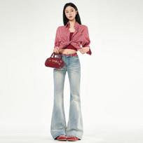 Spring Summer Light Tone Cat Whisker Micro Flare Denim Pants For Ladies Casual Pants Oversize Denim Trousers XS