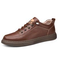 Spring Men's Cowhide Leather Mid-Top Board Shoes with Invisible Height Boost Size 38