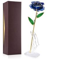 Long Stem Dipped 24k Gold Rose in Gift Box with Stand Gift for Her ( Rose with Stand) mėlyna