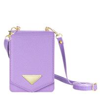 Suitable for Z Flip7 mobile phone leather case Z Flip5 lychee pattern card insert mirror diagonal span anti-drop protective case Samsung z flip6 violetinė
