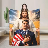 Charlie Kirk Angelic Advocate with Flag and Jesus  Soft Warm Plush Throw Blanket for Living Room Flannel Bedspread 100x150cm