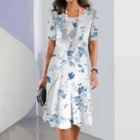 Elegant Women Short Sleeve Fashion 3d Print Midi Dress Plus Size Beach Clothing S